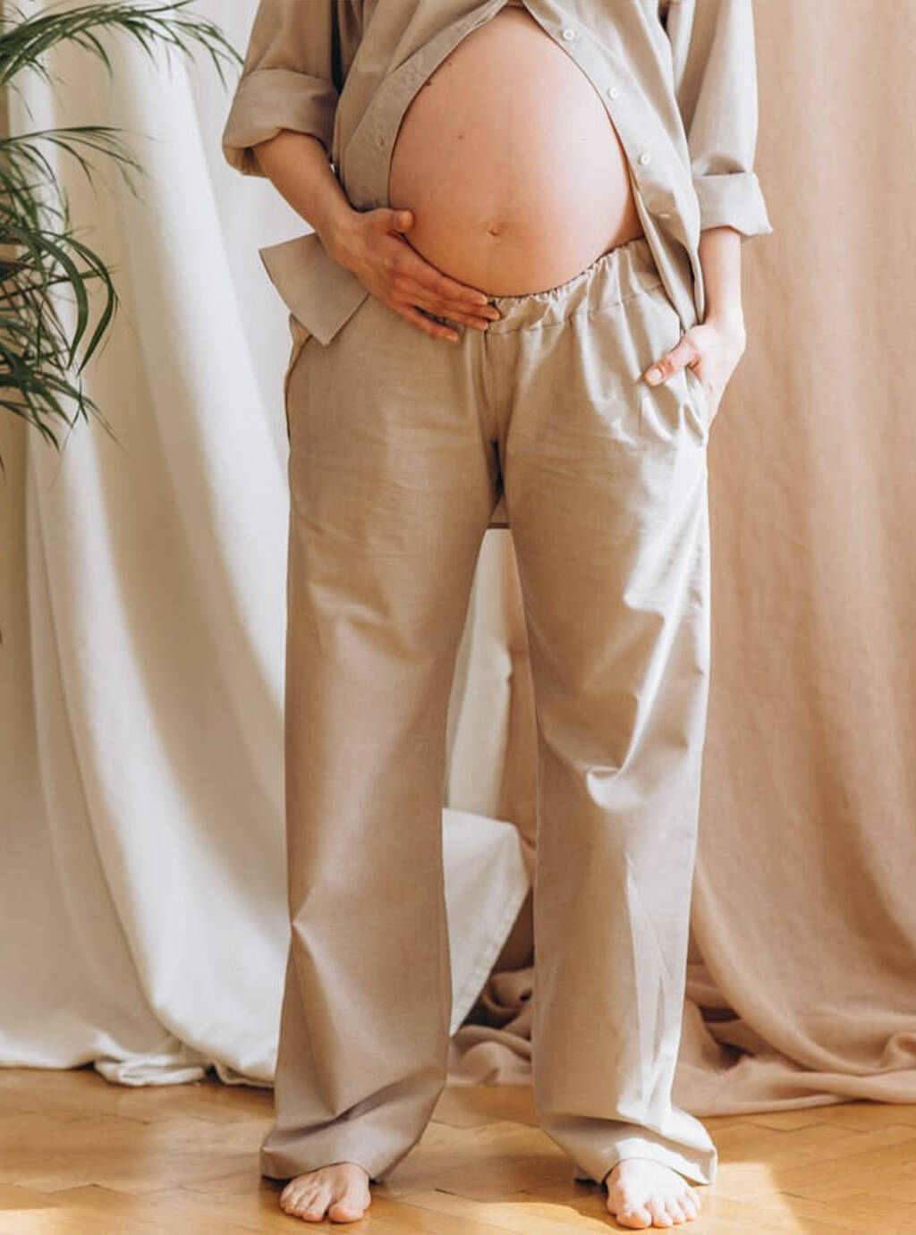 Długie Spodnie Ciążowe OXFORD - Beżowe