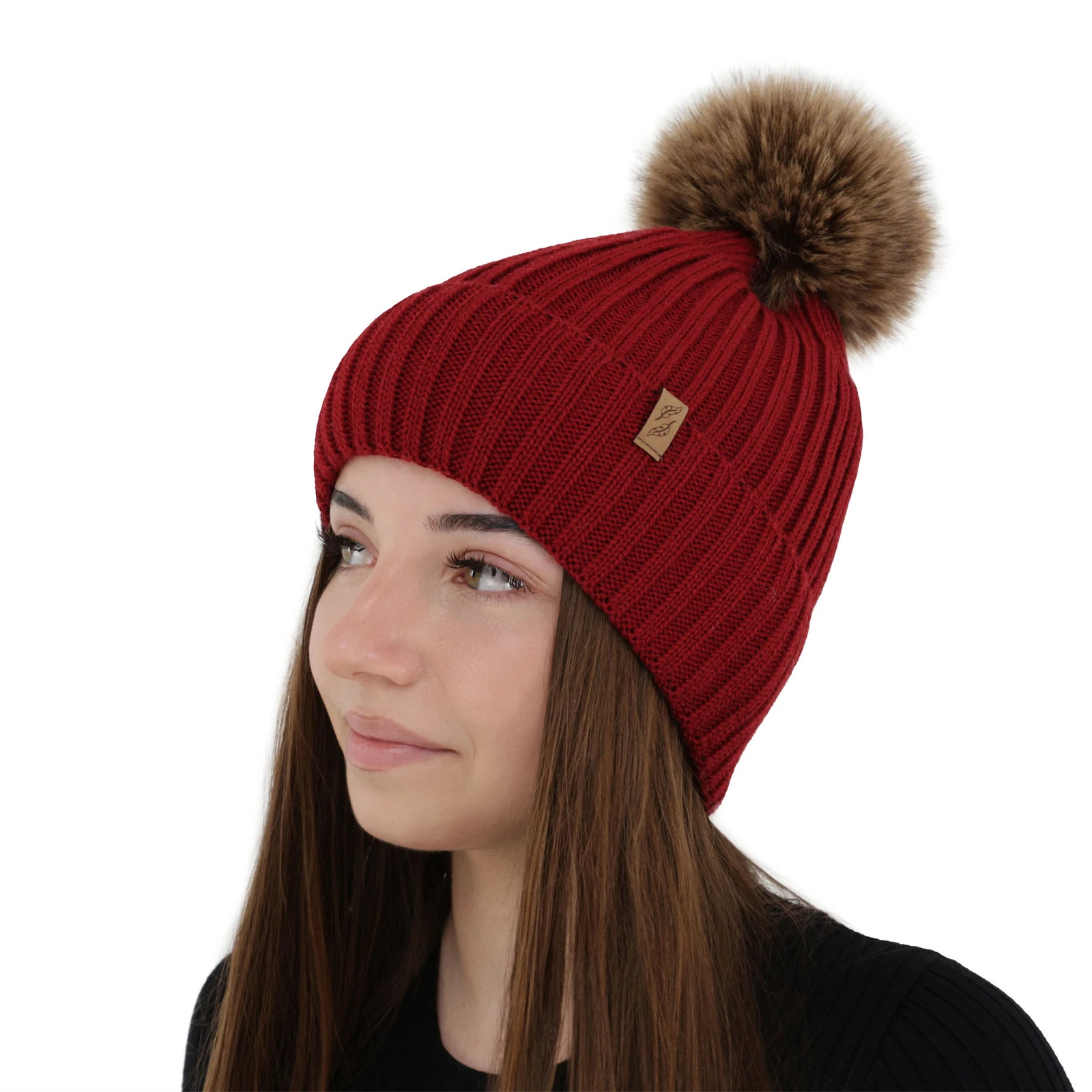Czapka zimowa damska, bordowa, z wełną merino, Zamira