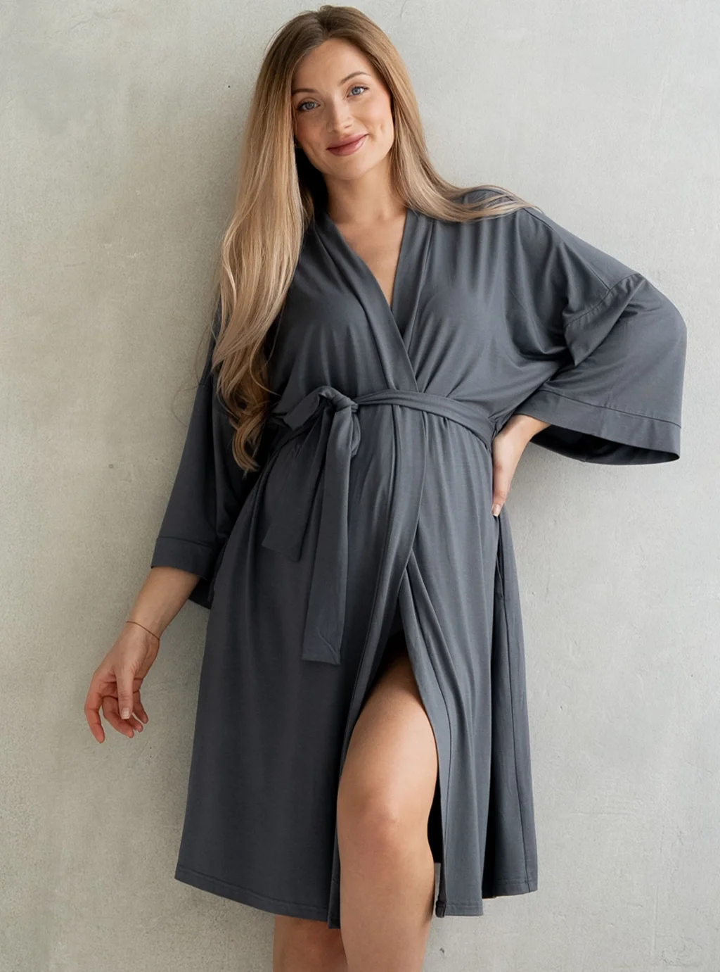 Szlafrok kimono ciążowe MOCHA stalowe