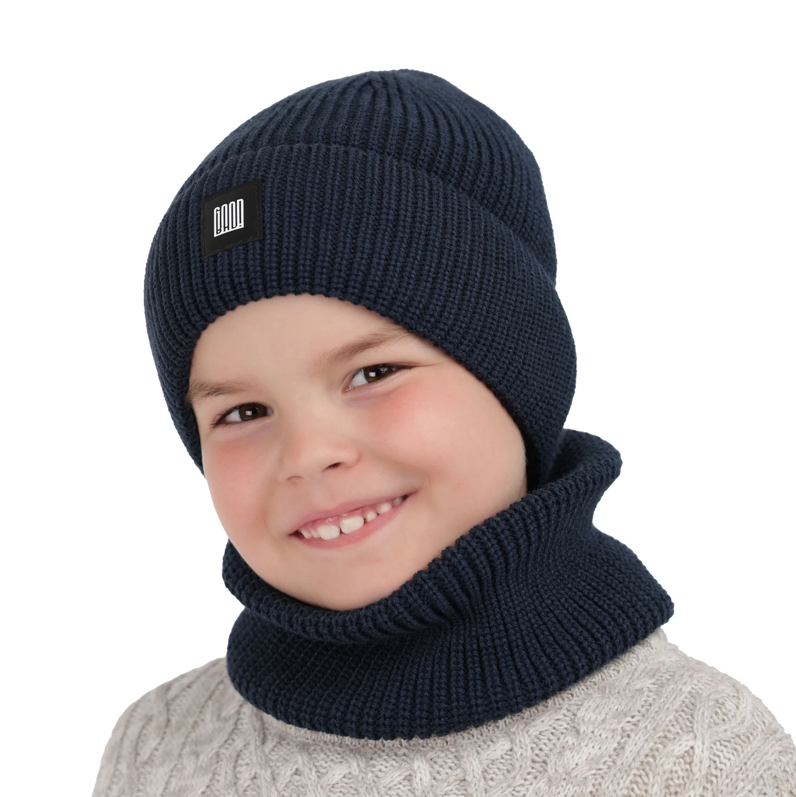Czapka i komin dla chłopca zimowy komplet, khaki Amadeo