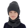 Czapka i komin dla chłopca, zimowy komplet, 100% wełniany merino, z podszyciem z wełny merino, szary Harbin