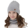 Czapka i komin dla dziewczynki zimowy komplet, szary, 100% wełniany merino, podszyty bawełną Vanira