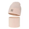 Czapka i komin dla dziewczynki, jesienny, wiosenny komplet, jasnoróżowy, 100% wełniany merino, Vanita