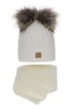 Czapka i szalik dla dziewczynki zimowy komplet, kremowy, z dwoma pomponami Zenda