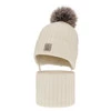 Czapka i komin dla dziewczynki zimowy komplet, kremowy, 100% wełniana merino, podszyta wełnianym polarem, wiązany Martina