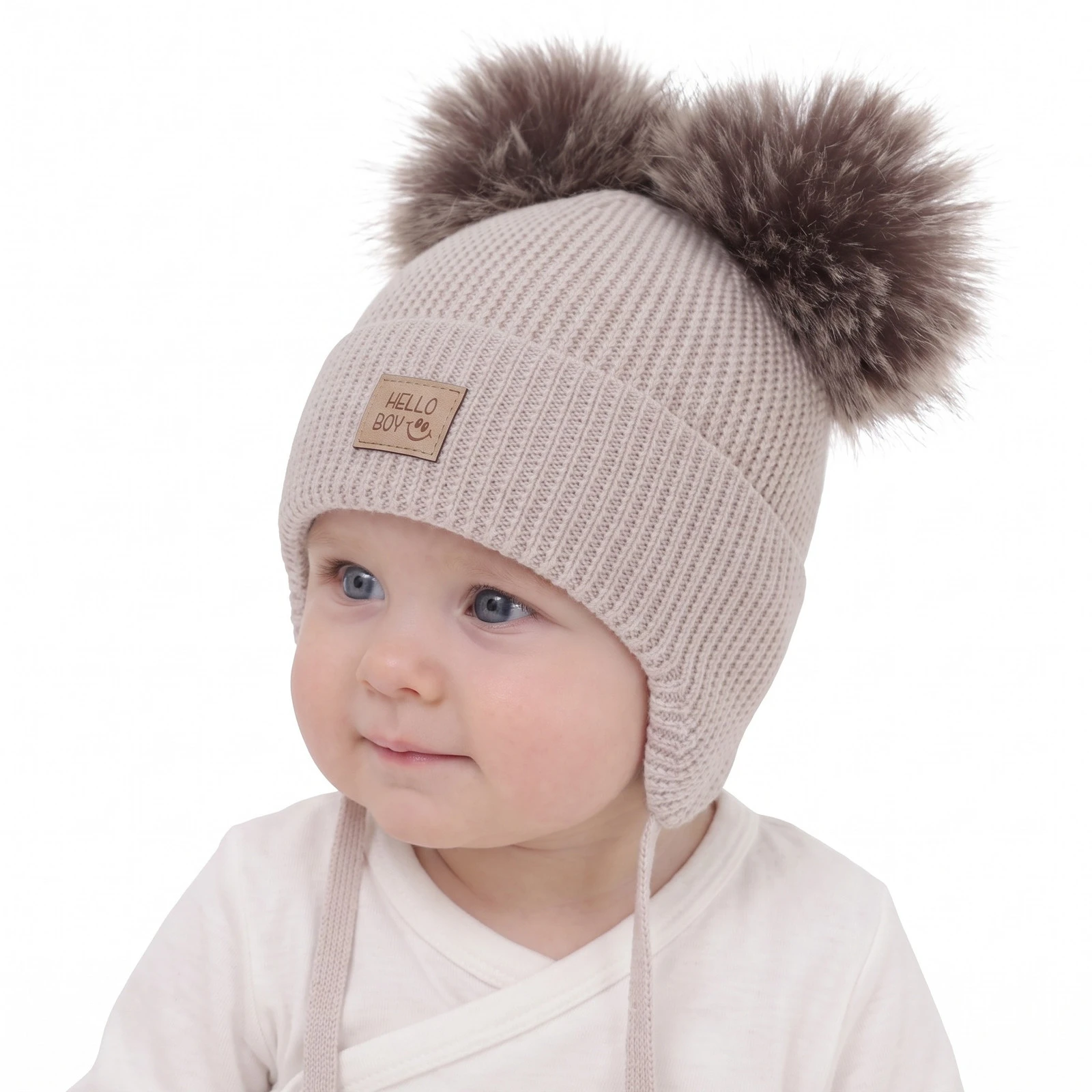 Czapka zimowa dla chłopca, beżowa, 100% wełniana merino, podszyta wełnianym polarem, Tambor