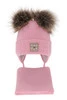 Czapka i szalik dla dziewczynki zimowy komplet, różowy, z dwoma pomponami, wiązany Jazz
