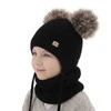 Czapka i komin dla dziewczynki, zimowy komplet, czarny, 100% wełniany merino, podszyty polarem wełnianym, Remika