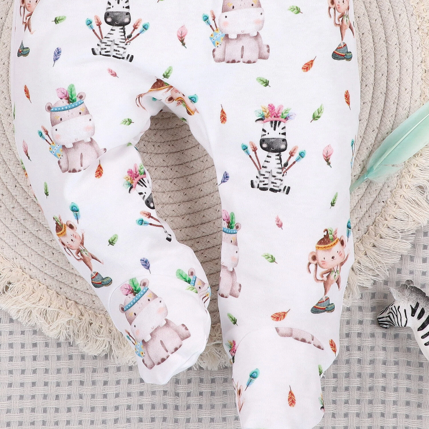 Półśpiochy niemowlęce HAPPY ANIMALS z bawełny organicznej