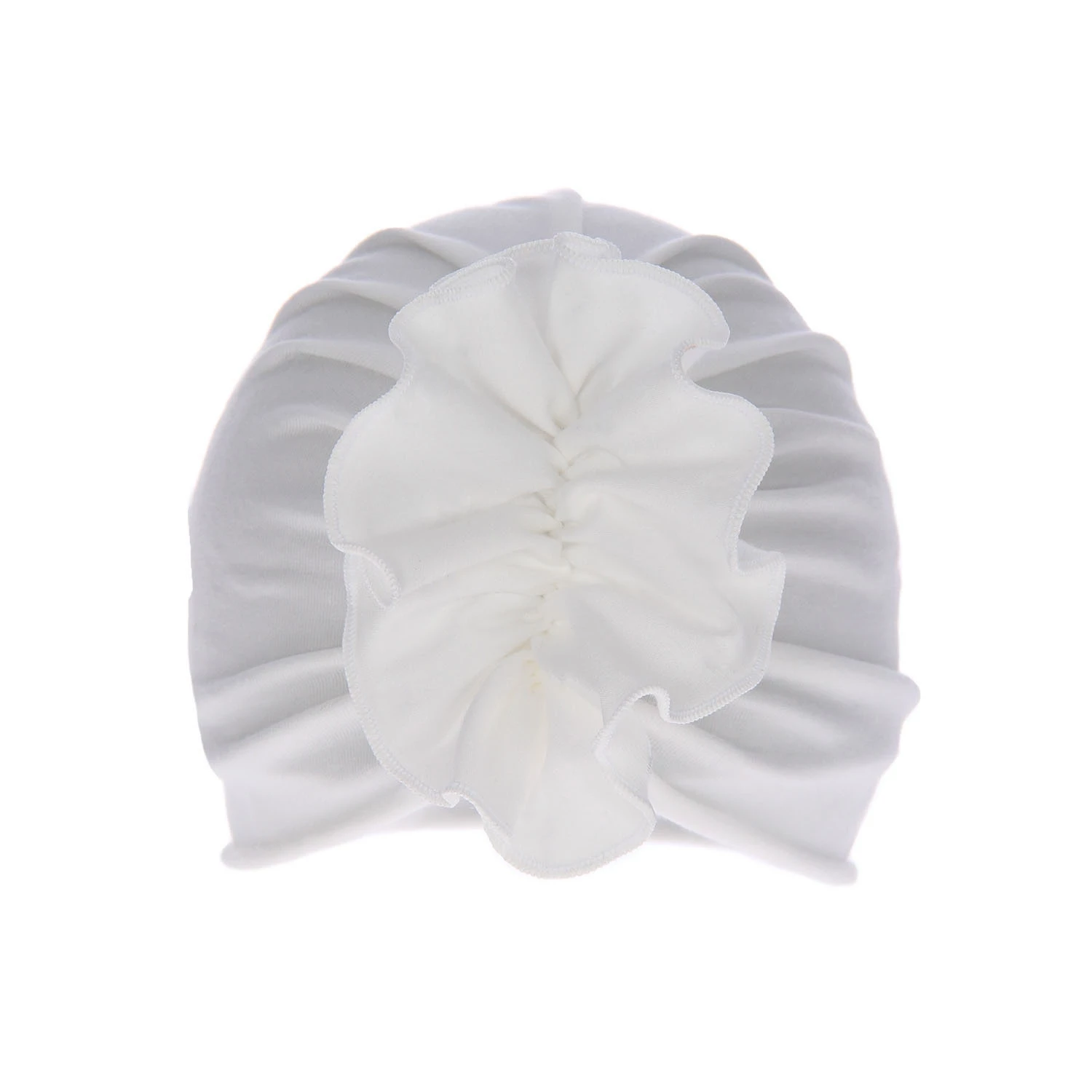 Czapka dla dziewczynki jesienna, wiosenna, kremowa, bawełniana, z ozdobnym marszczeniem Werka