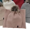 Czapka i komin damski zimowy komplet, camel, z pomponem Kaliana