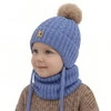 Czapka i komin dla chłopca, zimowy komplet, niebieski, 100% wełniany merino, podszyty bawełną, wiązany Virano