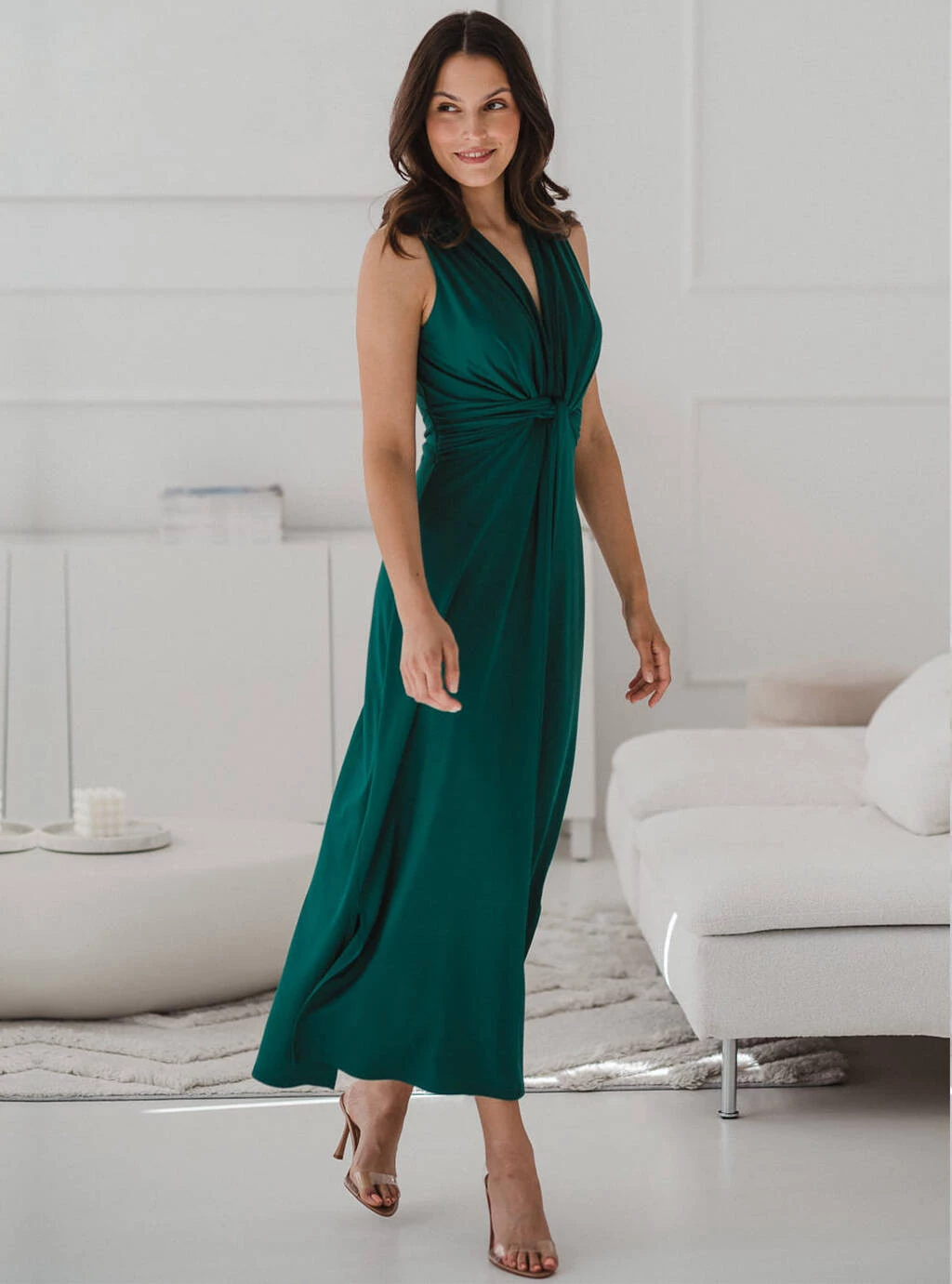 Sukienka ciążowa i do karmienia Loop MAXI krótki rękaw butelkowa zieleń