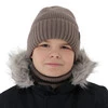 Czapka i komin dla chłopca, zimowy komplet, 100% wełniany merino, z podszyciem z wełny merino, brązowy Harbin