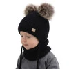 Czapka i komin dla chłopca, zimowy komplet, czarny, 100% wełniany merino, podszyty polarem wełnianym, Riks