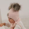 Czapka i szalik dla dziewczynki zimowy komplet, biały, z dwoma pomponami, wiązany Jazz