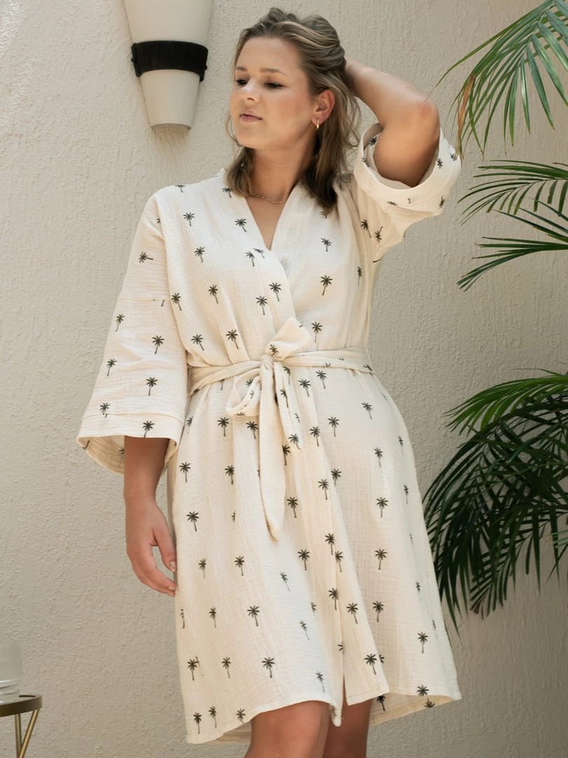 Szlafrok kimono ciążowe z muślinu PALMERA LATTE