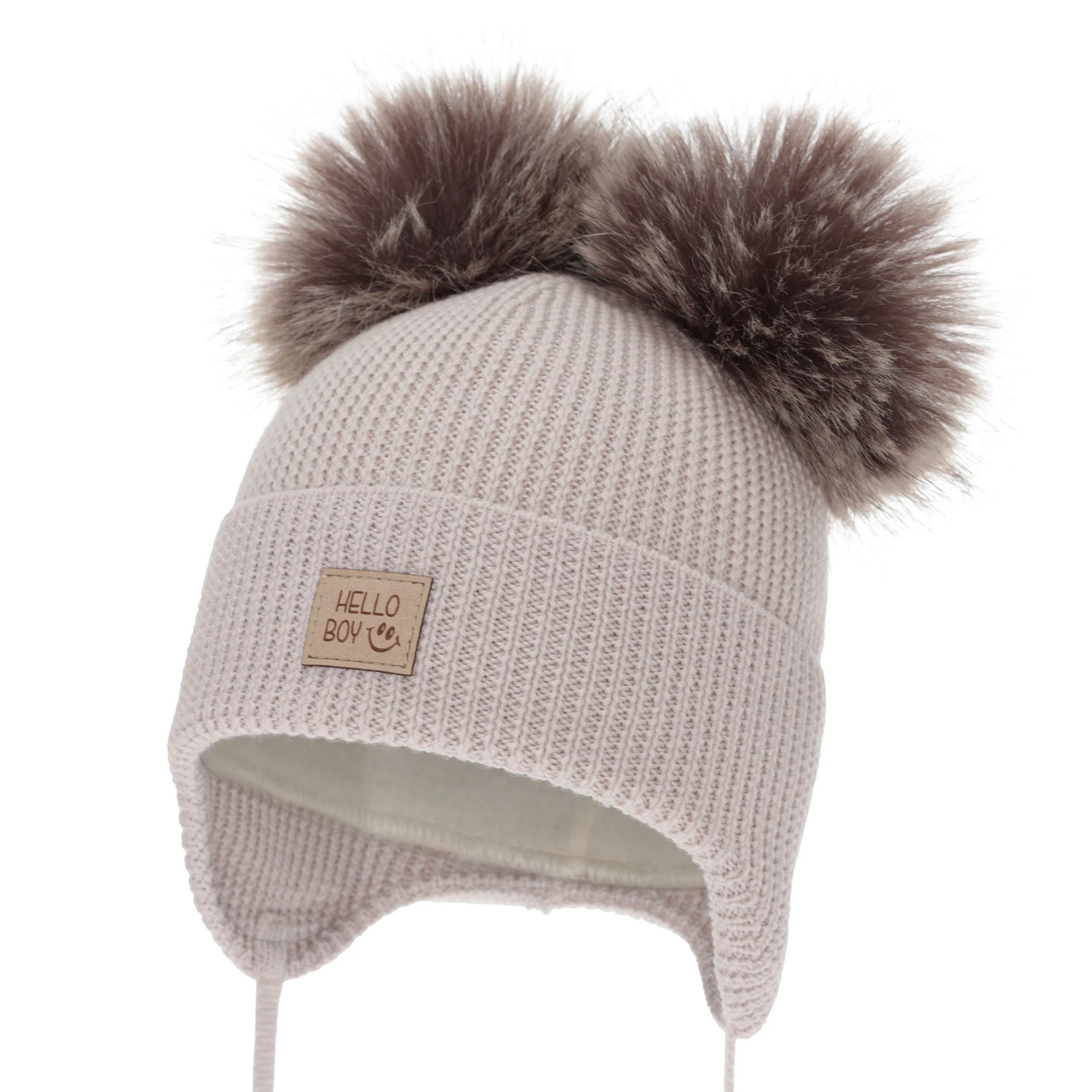 Czapka zimowa dla chłopca, beżowa, 100% wełniana merino, podszyta wełnianym polarem, Tambor