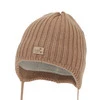 Czapka zimowa dla chłopca, camel, wiązana, 100% wełniana merino, podszyta polarem merino, Buno