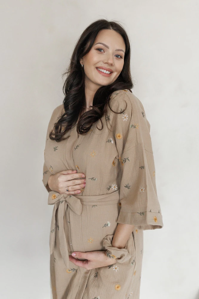 Szlafrok kimono ciążowe z muślinu HERBAL LATTE