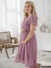 Sukienka ciążowa i do karmienia Lovely Dress Midi krótki rękaw lilowy róż w groszki