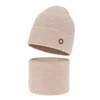 Czapka i komin dla dziewczynki jesienny, wiosenny komplet, beżowy, 100% wełniana merino Brook