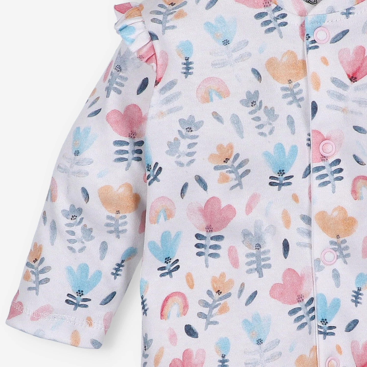 Pajac niemowlęcy z kołnierzykiem Tęczowy ogród z bawełny organicznej