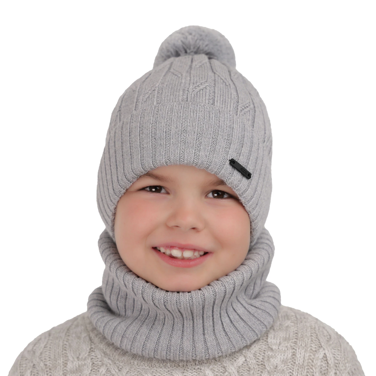 Czapka i komin dla chłopca zimowy komplet, niebieski, z pomponem, wełniany merino Talar
