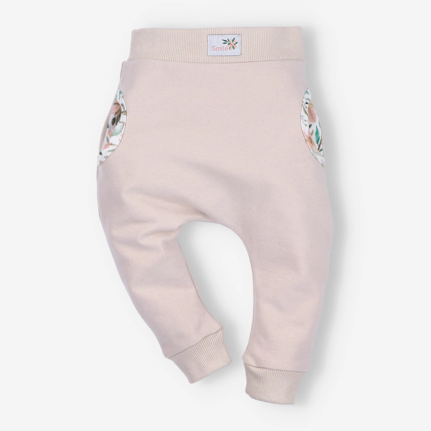 Spodnie dresowe Pink flowers z bawełny organicznej dla dziewczynki - pudrowy róż
