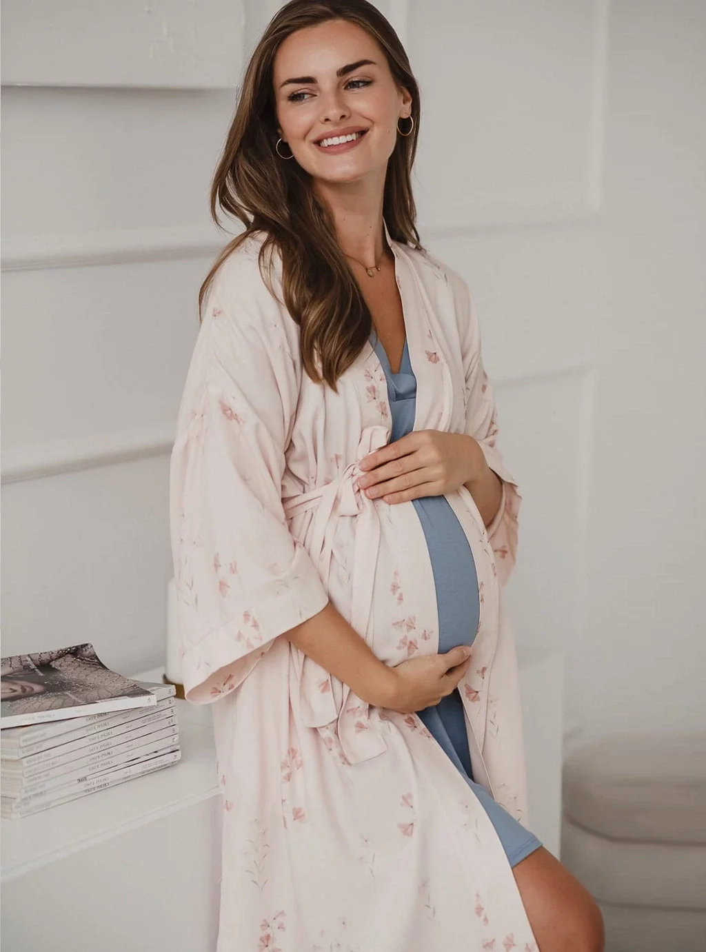 Szlafrok ciążowy bambusowy Flowers on pink