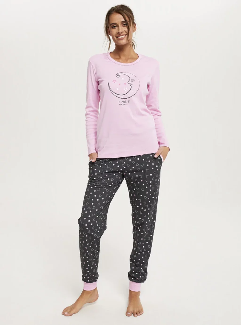 Antilia piżama damska długi rękaw, długie spodnie różowy