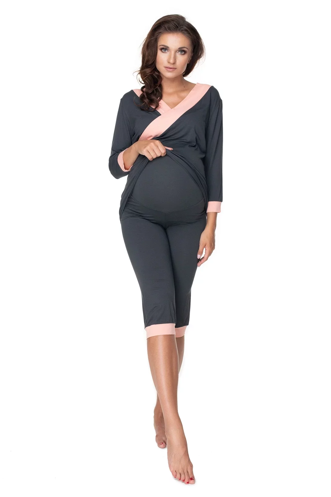 PIŻAMA DO KARMIENIA SPODNIE Z PANELEM BEZUCISKOWYM GRAFIT