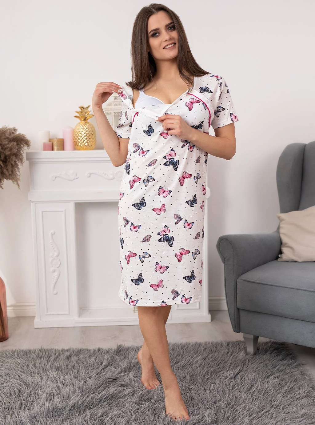 Koszula ciążowa Motylek- biały