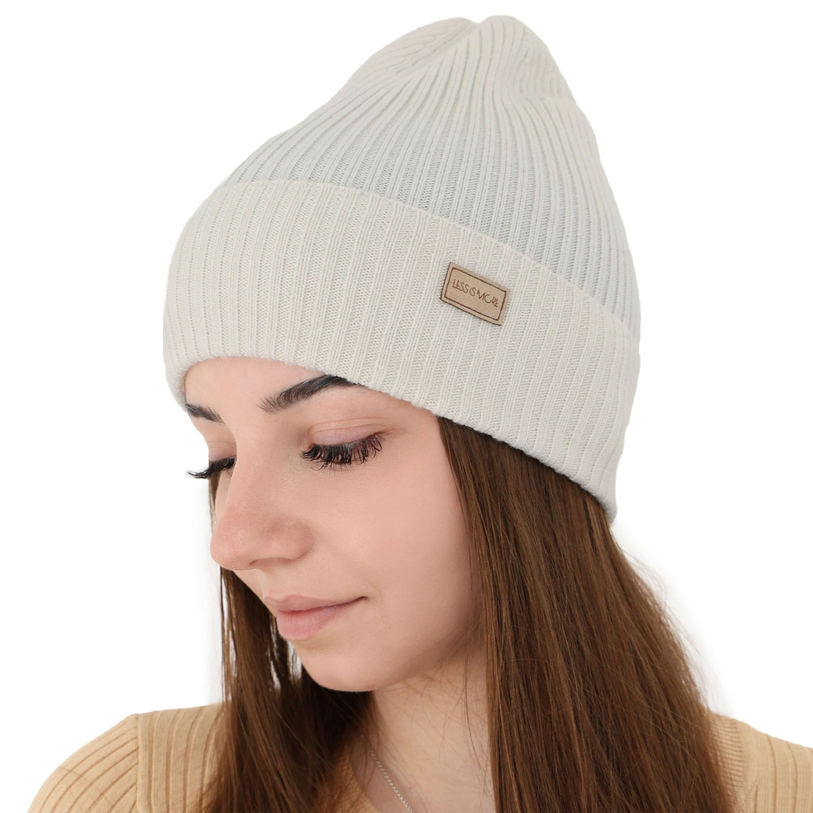 Czapka damska zimowa, wiosenna, biała, 100% wełniana merino, Sophie