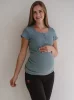 Bluzka ciążowa do karmienia prążkowana krótki rękaw Tummy patynowa