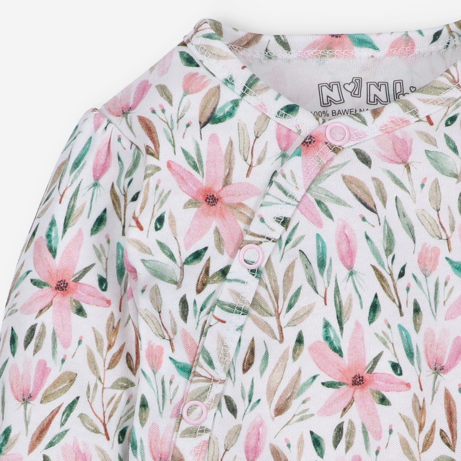 Body kopertowe PINK FLOWERS z bawełny organicznej dla dziewczynki
