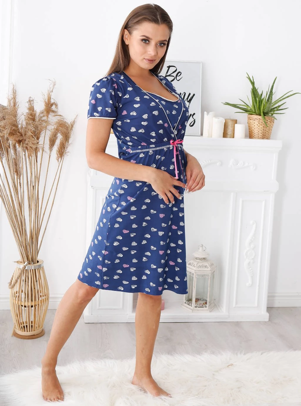 Koszula ciążowa na zakładkę - Granatowe Serca