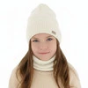 Czapka i komin dla dziewczynki jesienny, wiosenny komplet, kremowy, 100% wełniana merino Itra