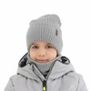 Czapka i komin dla chłopca, zimowy komplet, jasnoszary, 100% wełniany merino, Gizmo