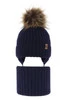 Czapka i komin dla chłopca zimowy komplet, granatowy, 100% wełniany merino, z pomponem Juno
