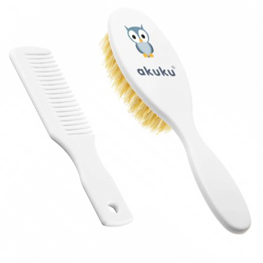 Akuku Grzebień I Szczotka Z Naturalnym Włosiem- biały