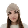 Czapka zimowa damska, beżowa, z wełną merino Shila