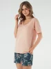 Julietta piżama damska krótki rękaw. krótkie spodnie łososiowy/druk