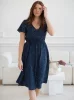 Sukienka ciążowa i do karmienia Lovely Dress Midi krótki rękaw granatowa w groszki