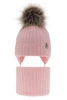 Czapka i komin dla dziewczynki zimowy komplet, różowy, wiązany, 100% wełniany merino, z pomponem Junika
