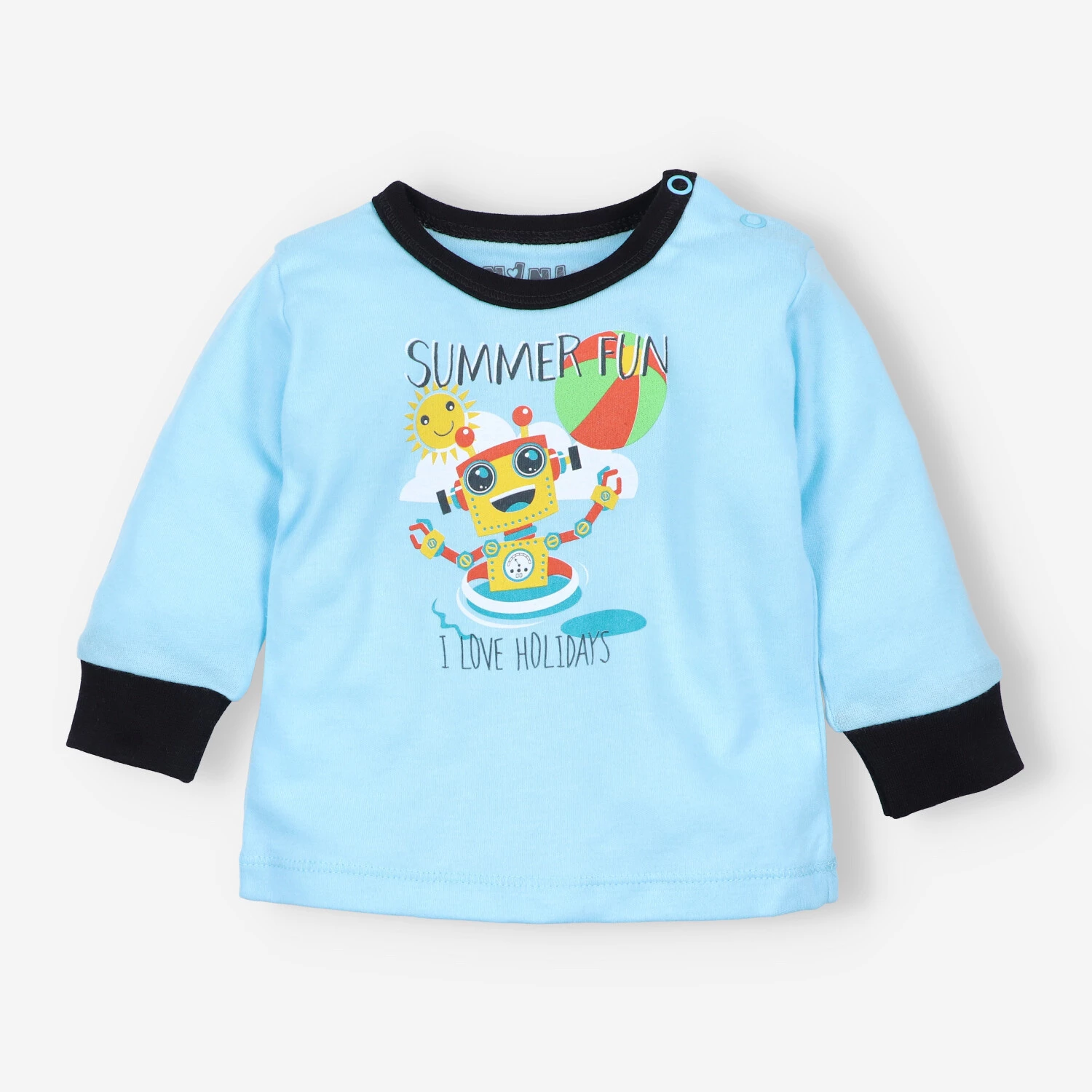 Bluzka niemowlęca Summer robots  z bawełny organicznej - turkusowa