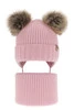 Czapka i komin dla dziewczynki zimowy komplet, różowy, 100% wełniany merino, z dwoma pomponami, wiązany Silvia