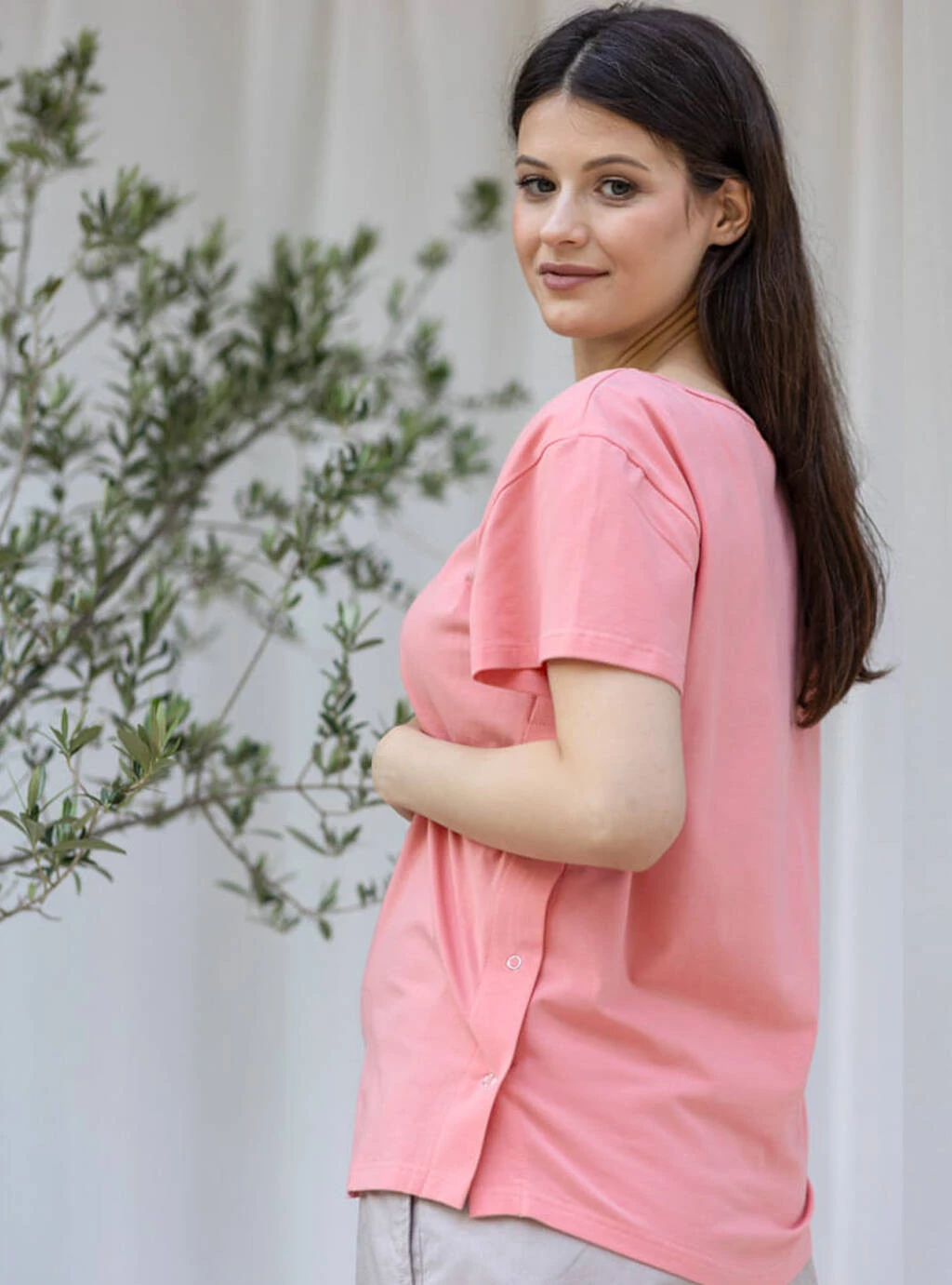 T-shirt do karmienia OVERSIZE LOVE brzoskwiniowy