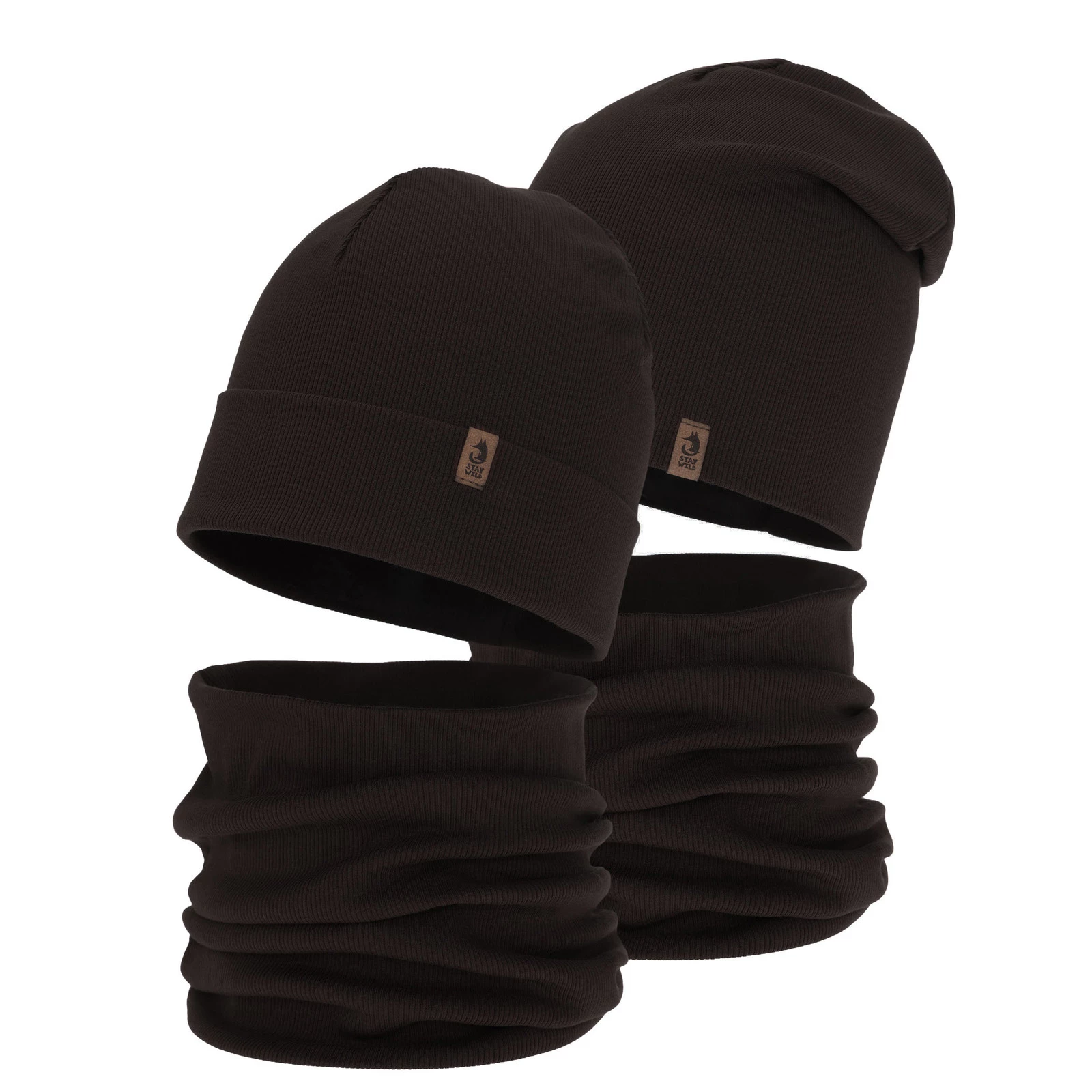 Czapka i komin dla chłopca, jesienny, wiosenny komplet, ciemnobrązowy Amalfi