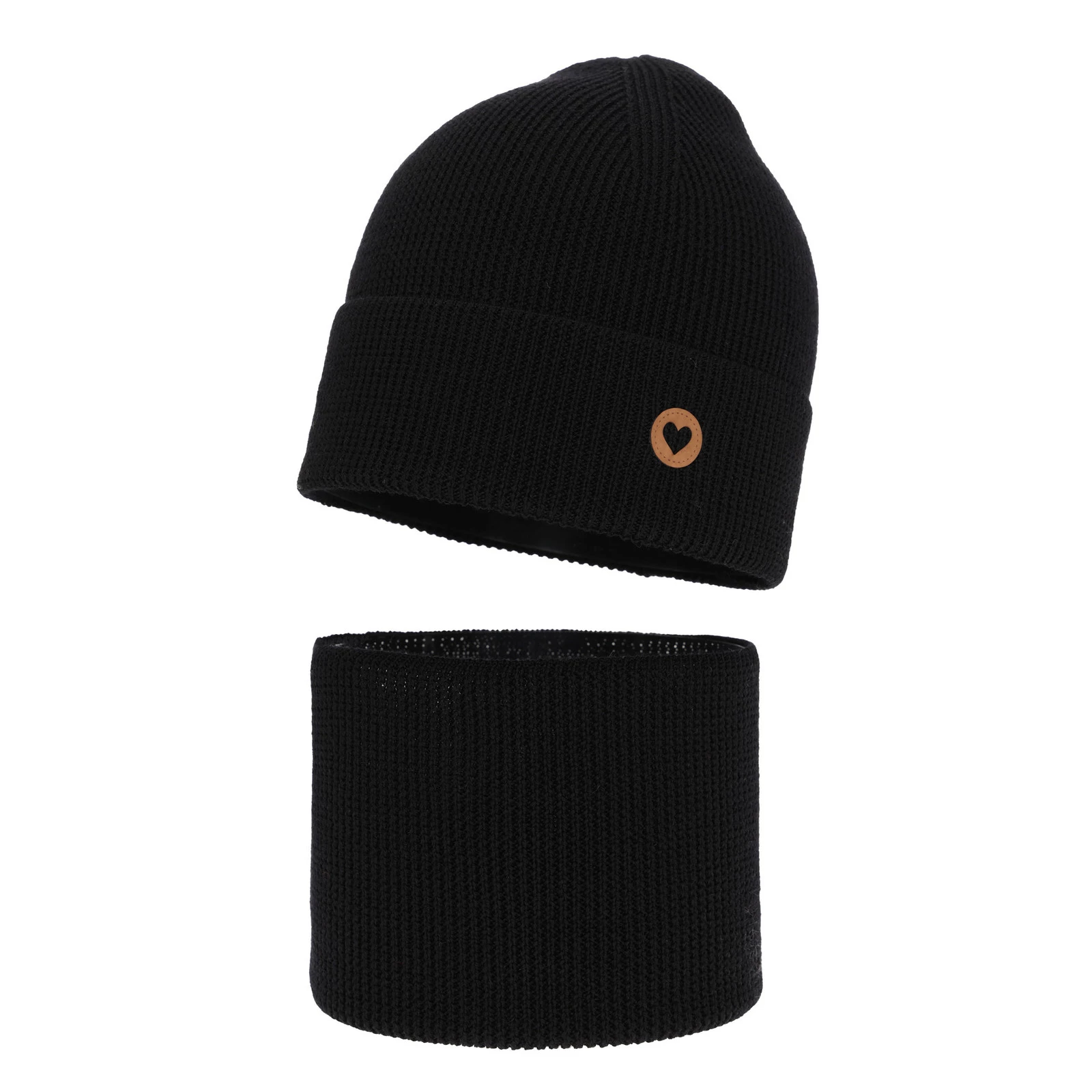 Czapka i komin dla dziewczynki jesienny, wiosenny komplet, czarny, 100% wełniany merino Brook
